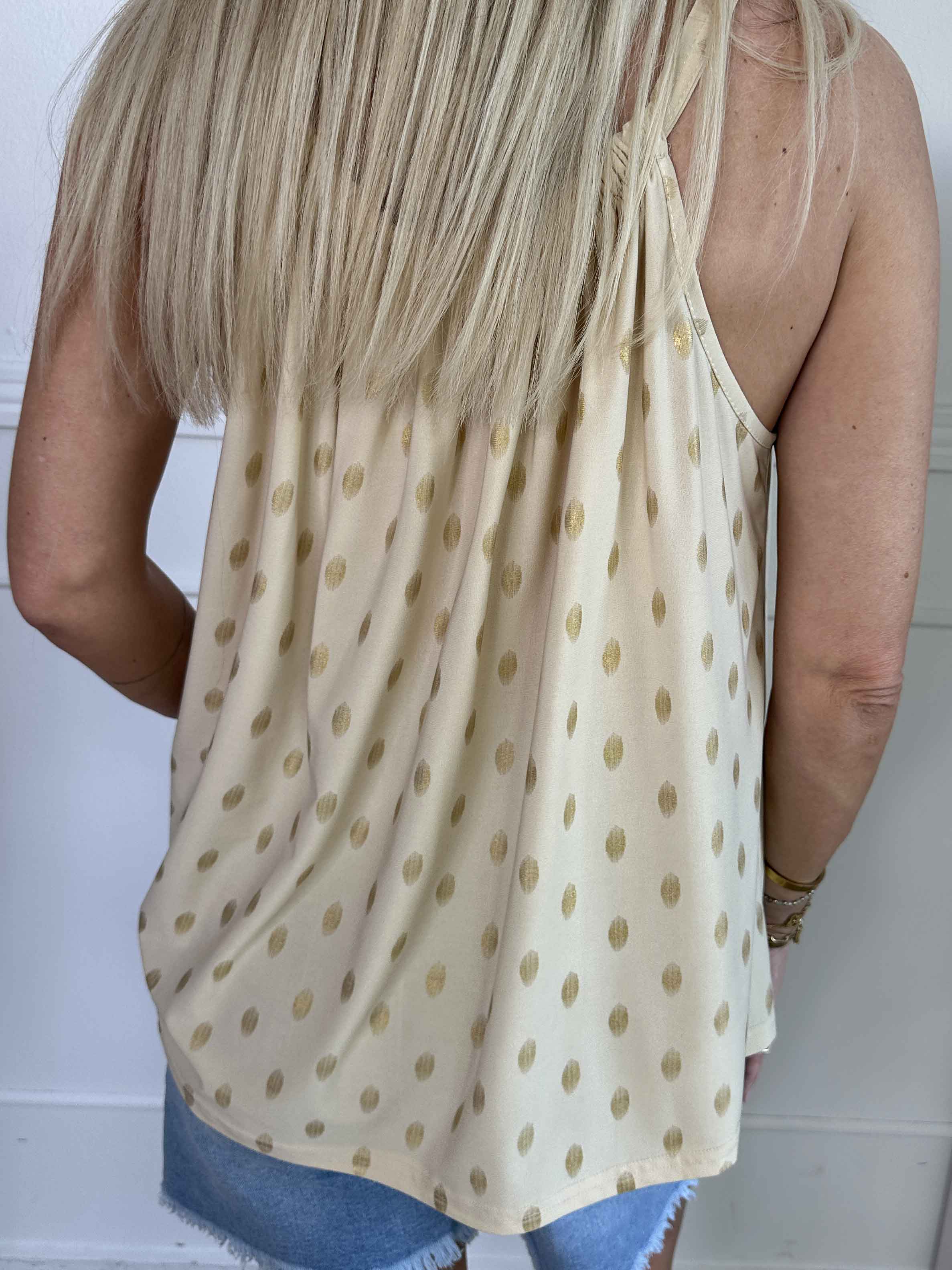 Sunlove Dot Top - Topp med elastiskt band och guldprickar